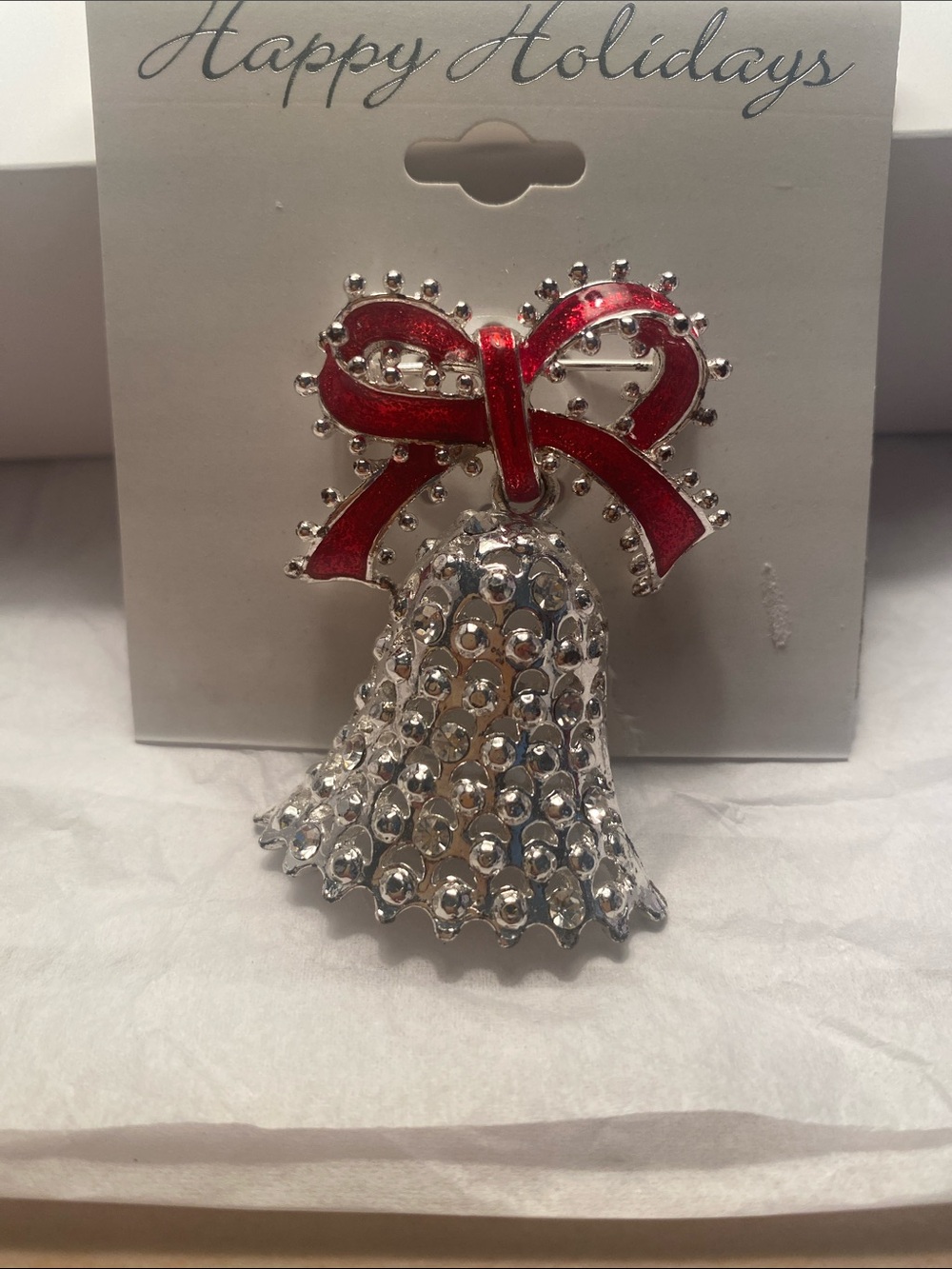 Silver and Red Bell Brooch